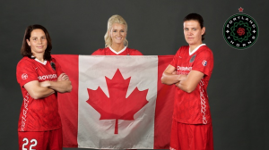 The three Canadians from Chicago Red Stars: Rhian Wilkinson, Kayln Kyle, Christine Sinclair from left to right