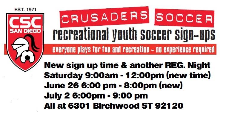 Sign up for San Diego Crusaders Registration Tomorrow!