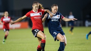 Alex Morgan and Christie Rampone playing for their clubs